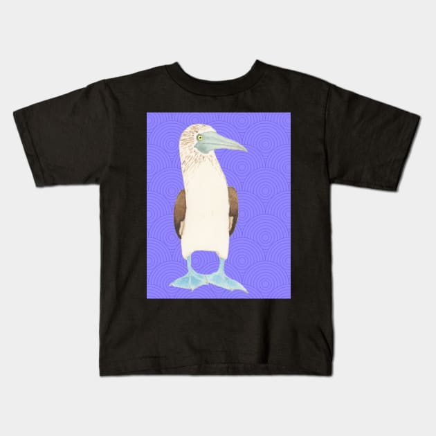 Blue Footed Booby Against Purple Background Kids T-Shirt by VegShop